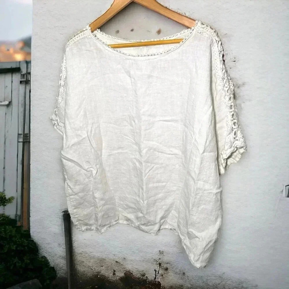 Italian linen lace detail shirt 1X - Picture 1 of 5
